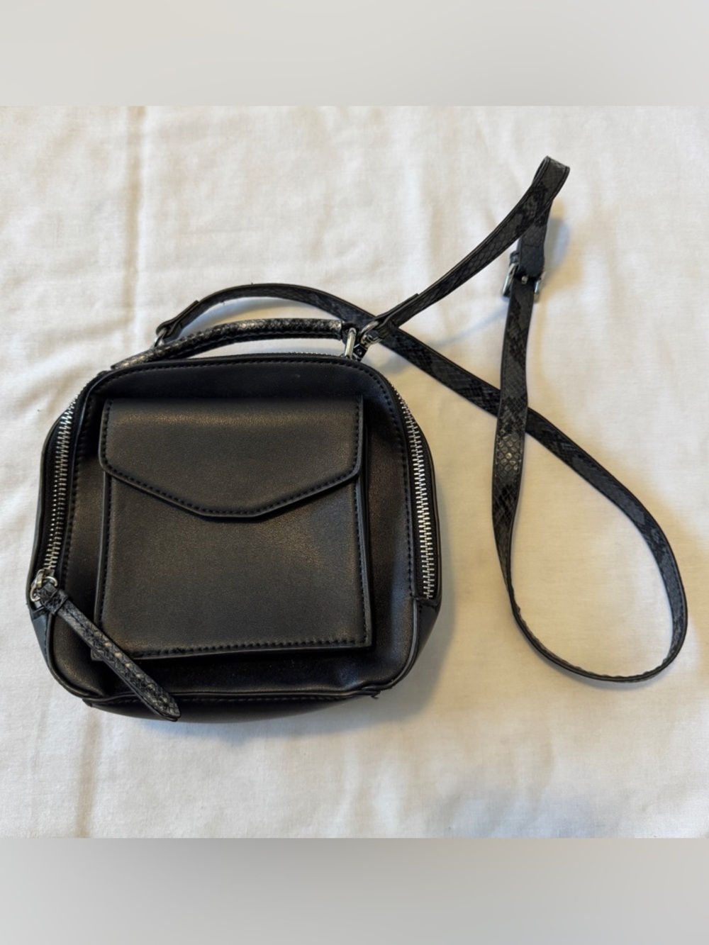 Free People Mika Black Leather Mini Backpack Crossbody Handbag Bag Travel